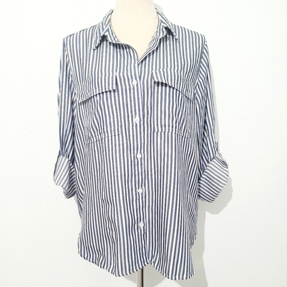 Velvet Heart LA Striped Button Down Shirt Women’s Size Small Roll Tab Sleeve - Picture 1 of 12